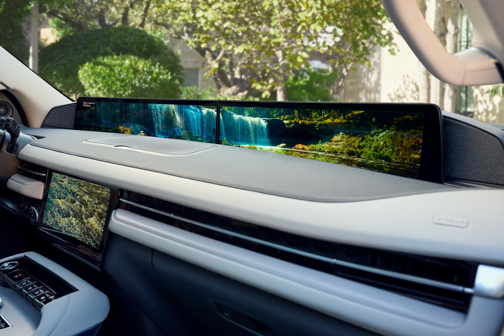 The interior of a 2026 Lincoln Black Label Navigator® SUV with a Lincoln Rejuvenate sequence shown on the panoramic display