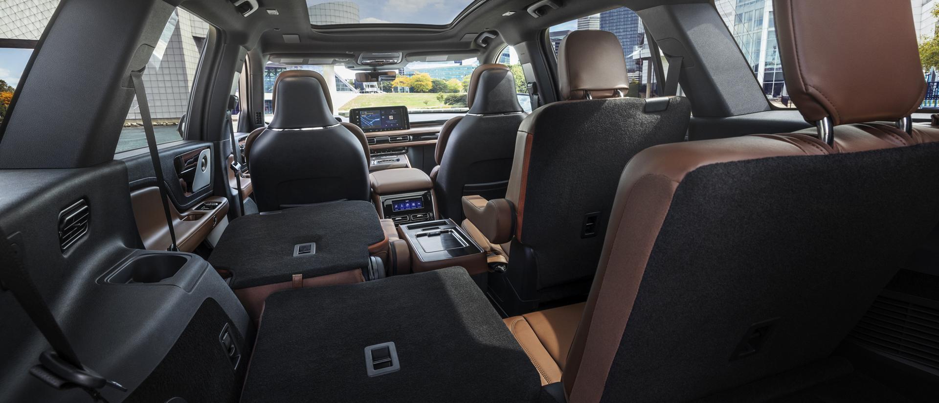 The driver's side second and third rows of 2027 Lincoln Aviator® are folded flat