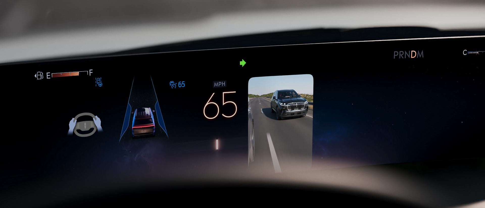 A 2026 Lincoln Navigator® SUV is being driven on a Hands-Free Blue Zone Highway