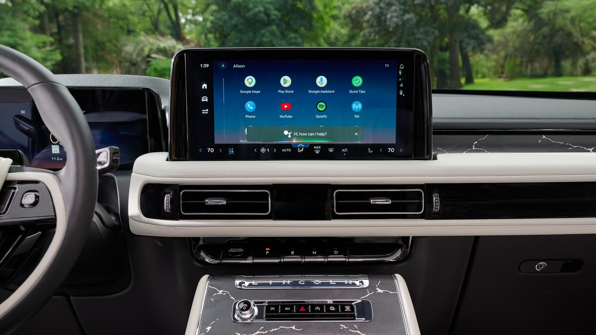 The touchscreen of a 2027 Lincoln Aviator displays information as part of the Lincoln Digital Experience