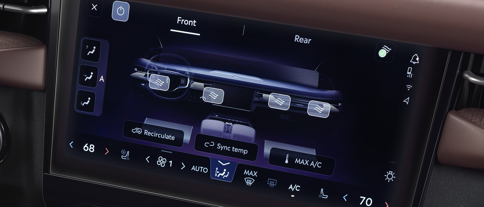 Touchscreen interface adjusting the automated climate control settings.