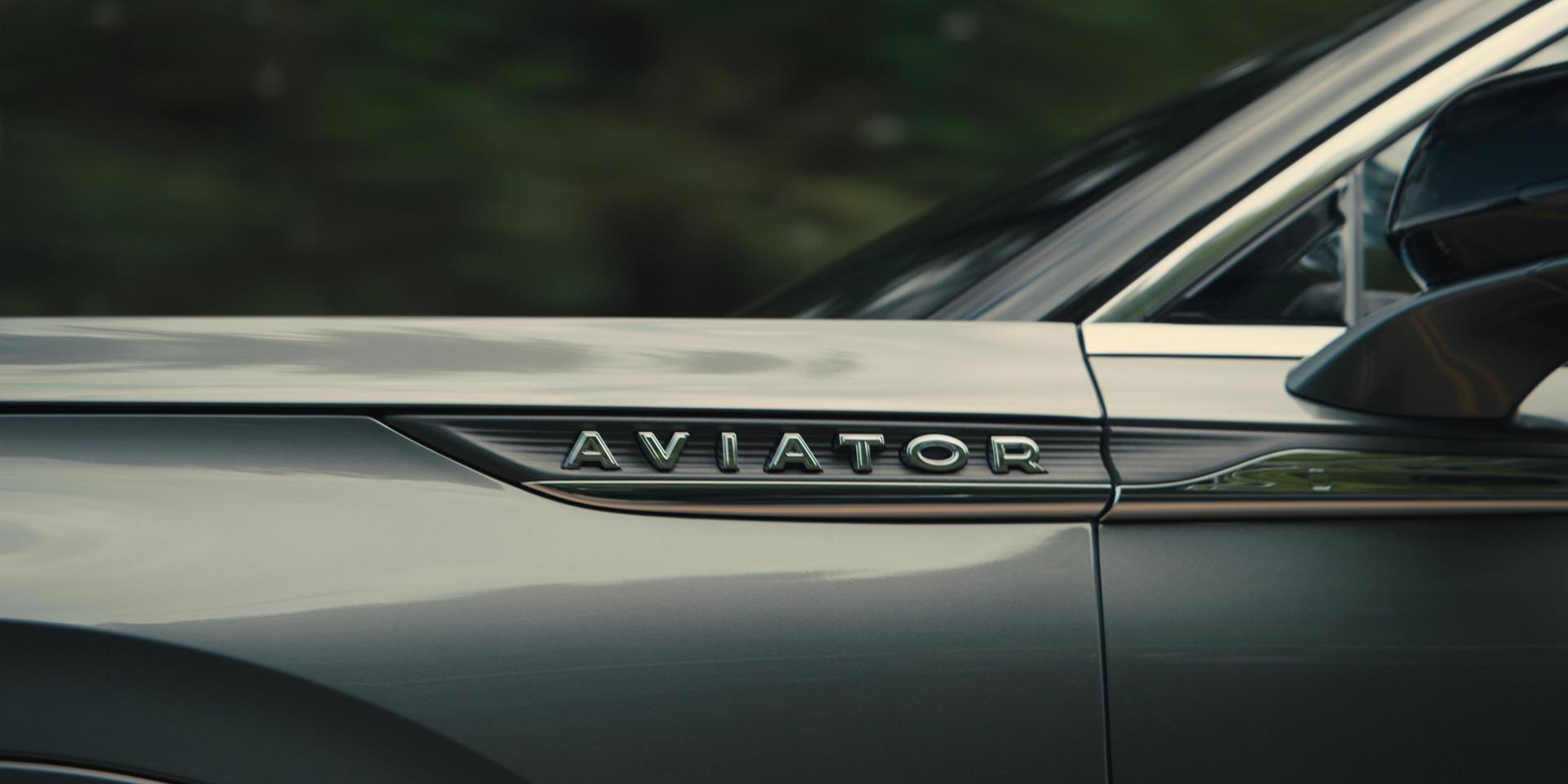 The fender badge of a 2027 Lincoln Aviator® displays the word Aviator