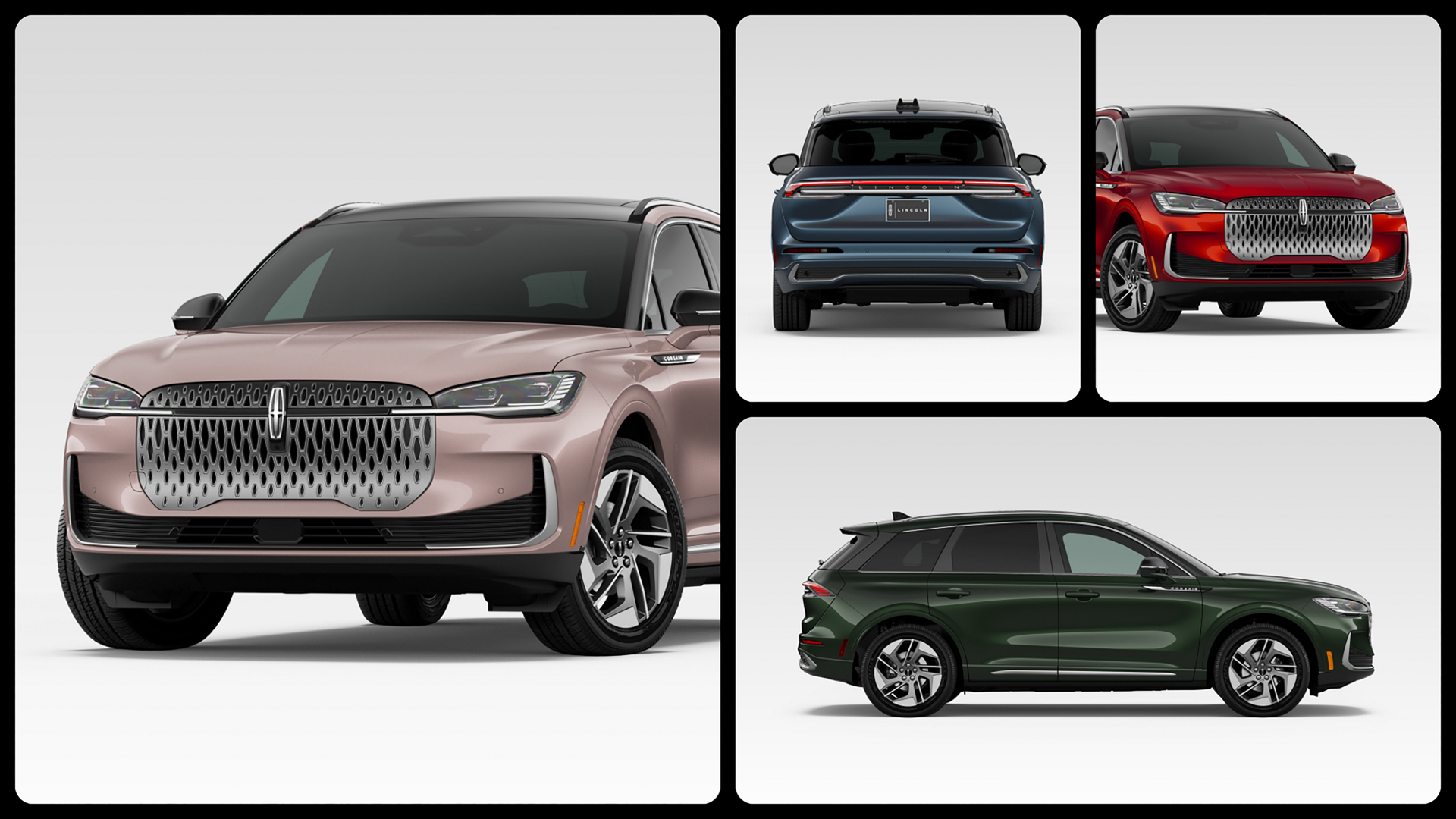 A gallery of images showcasing the exterior of the 2027 Lincoln Corsair® Hybrid. 