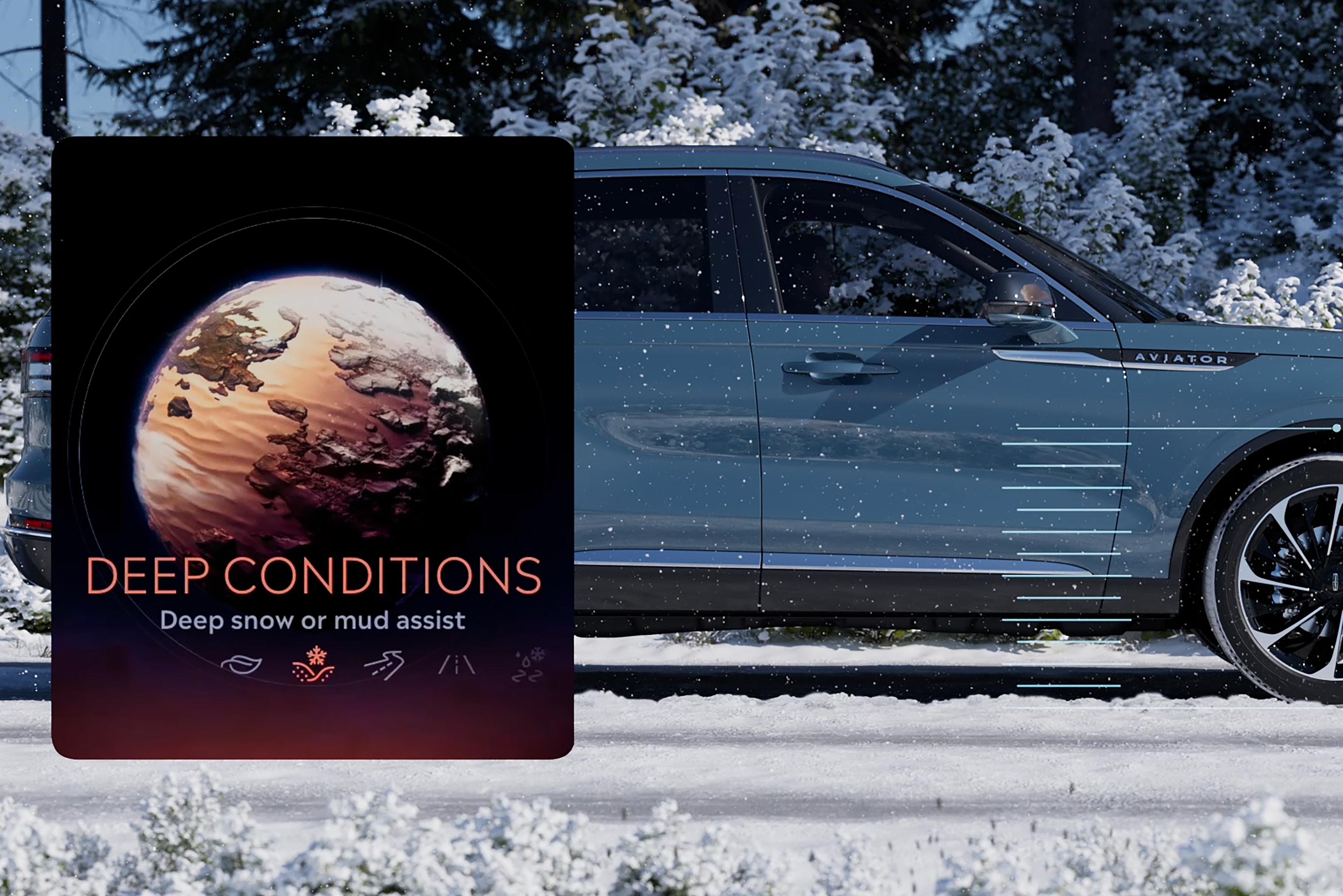 A 2026 Lincoln Aviator is shown with simulated suspension heights for different drive modes