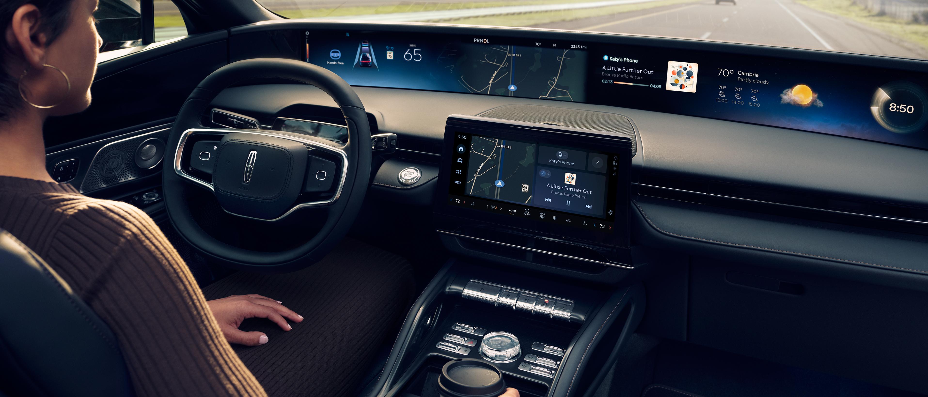 A driver of a 2027 Lincoln Nautilus SUV enjoys hands-free highway driving courtesy of Lincoln BlueCruise