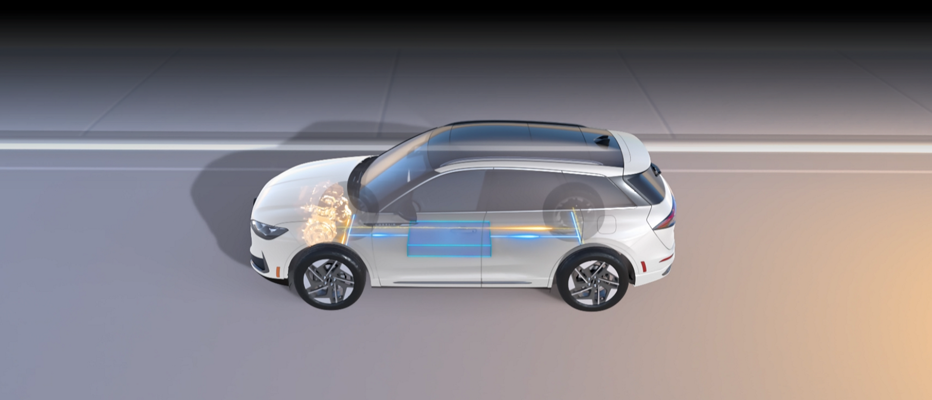 An animation shows how the hybrid powertrain works in a 2027 Lincoln Corsair Hybrid