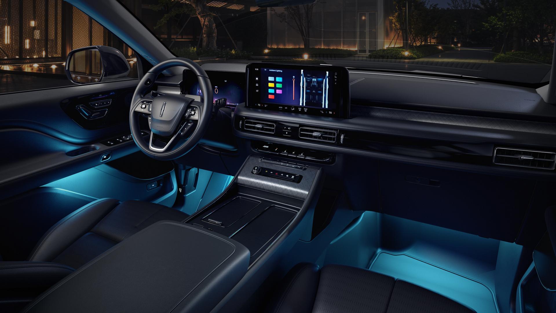 Lincoln Signature Lighting inside and out on a 2027 Lincoln Aviator SUV