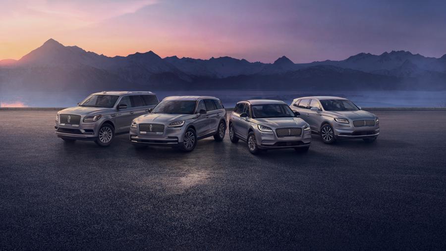 Lincoln Navigator, Aviator, Nautilus, and Corsair lined up.