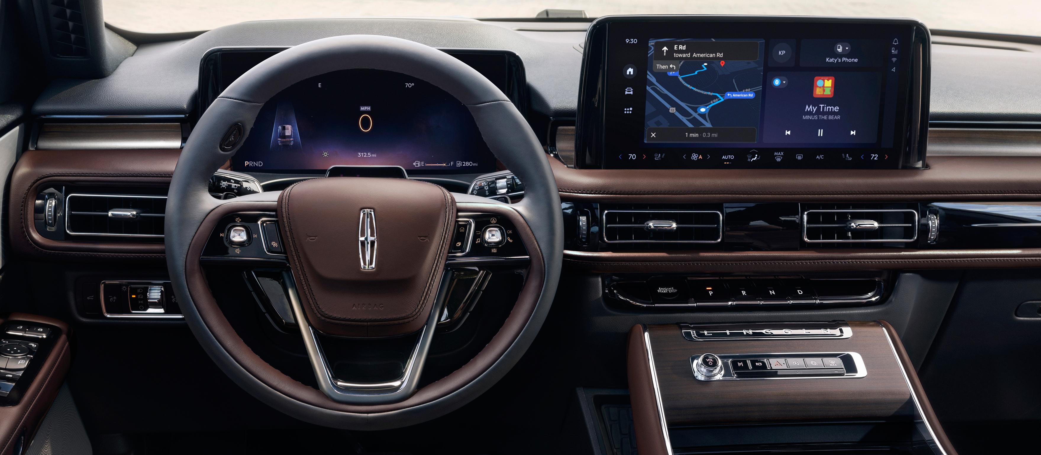 Driver information is projected on the windshield by the Head-up display of a 2026 Lincoln Aviator