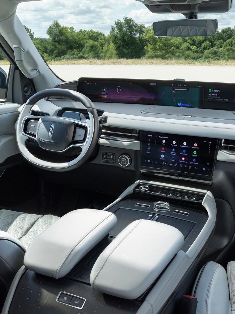 The panoramic display of a 2026 Lincoln Navigator shown with a variety of apps showing on the centre stack screen