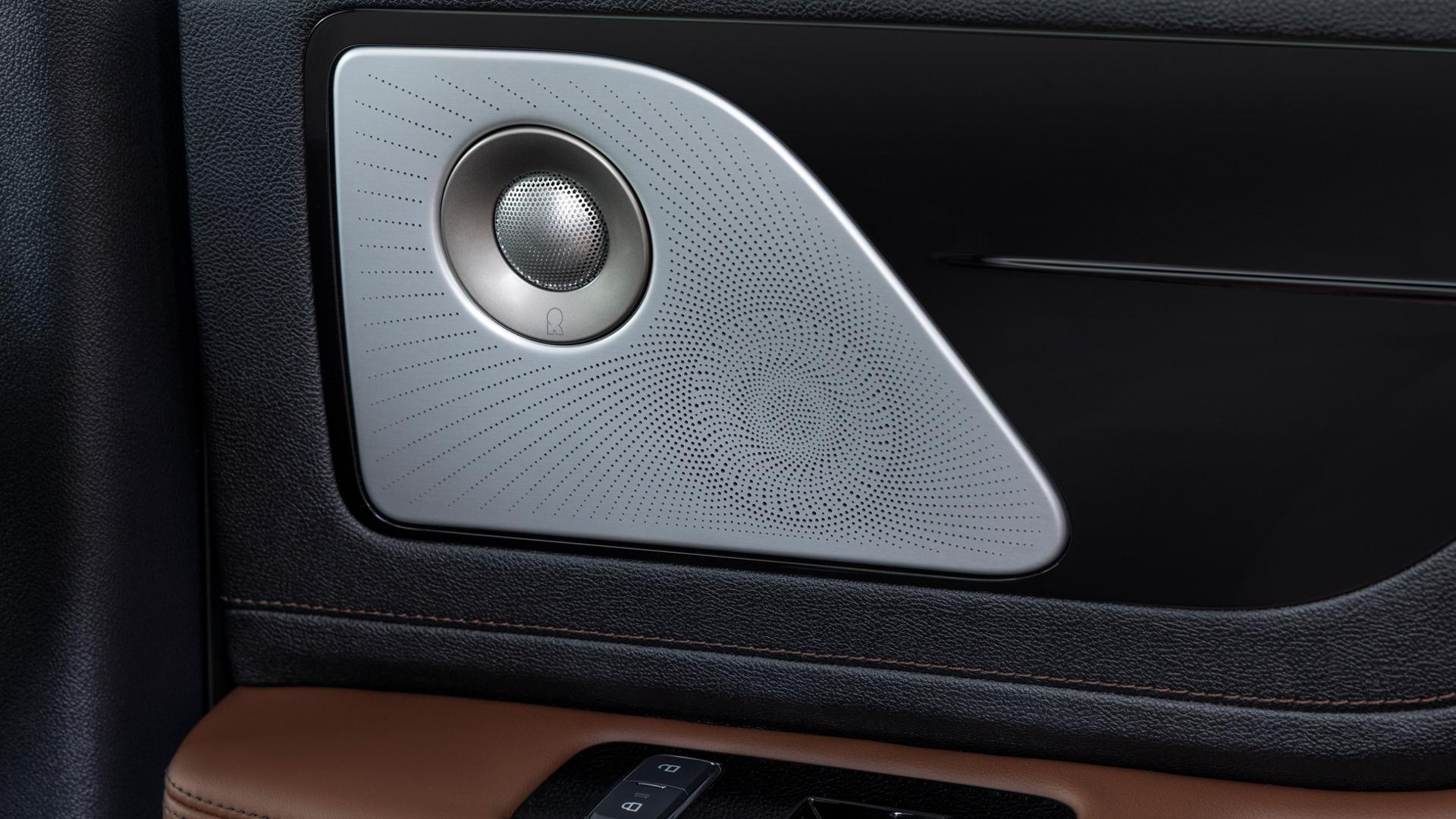 An audio system speaker cover in the door of a 2027 Lincoln Aviator