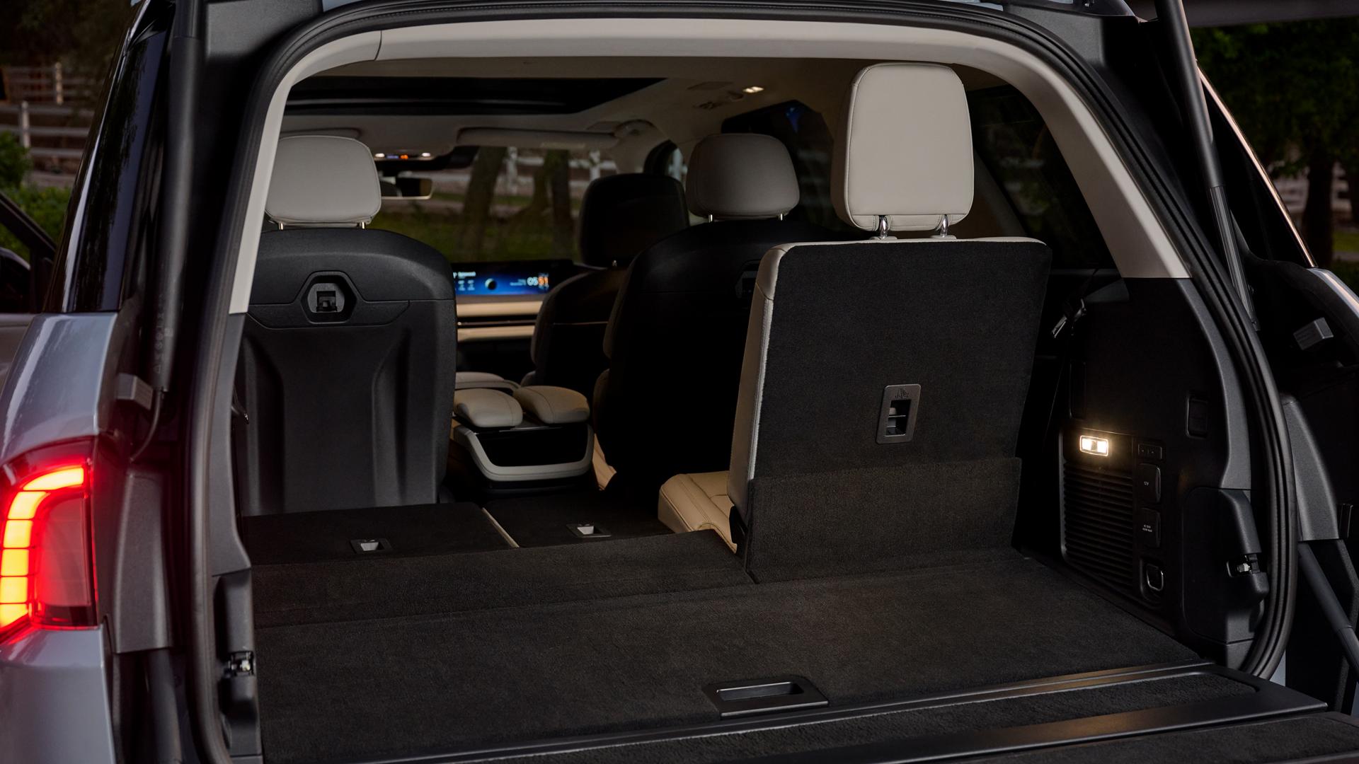The back of a 2026 Lincoln Navigator showing the fold-flat third row options