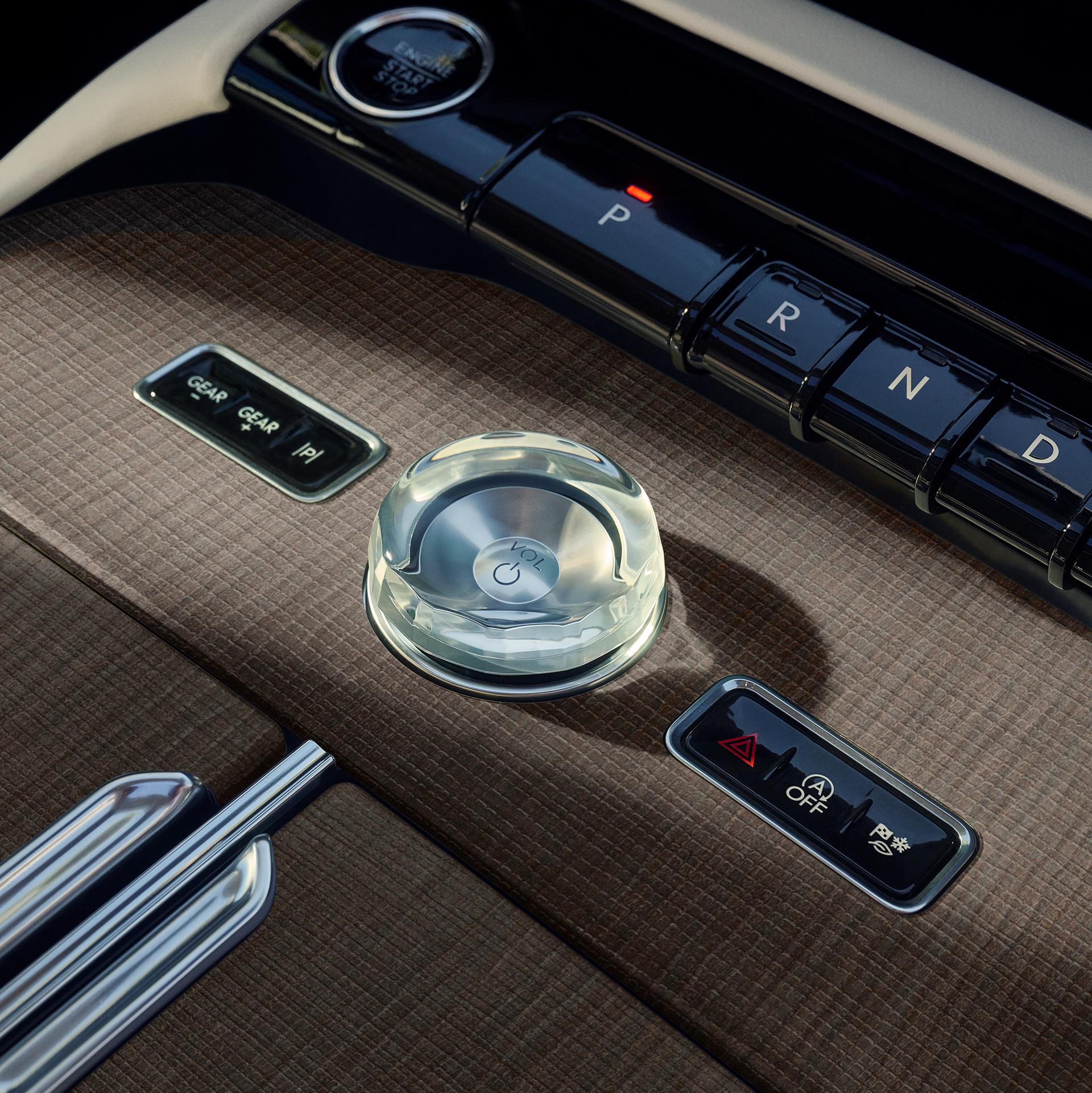 A close up image of the crystal-inspired volume knob