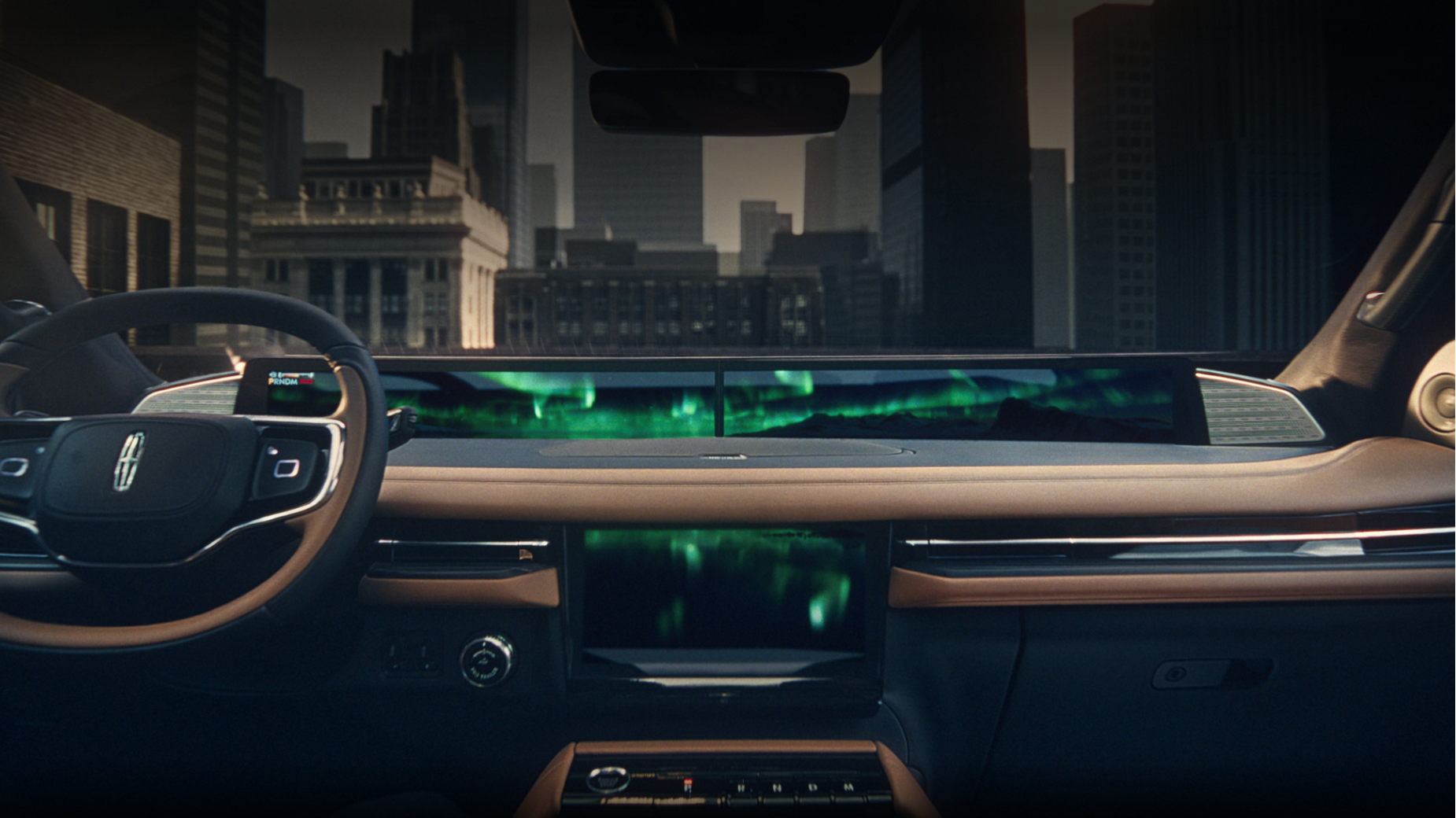Video preview of the Aurora Borealis theme with moving northern lights on the Panoramic Display.
